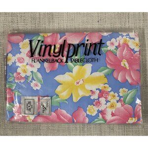 Vintage Boho Tablecloth 52” X 70” Oblong Tropical Floral Flannelback Retro